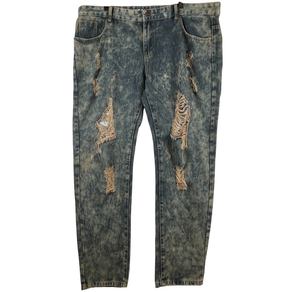 True Rock Mens 40 Distressed Acid Wash Jeans Punk Grunge Biker Emo Gothic Street